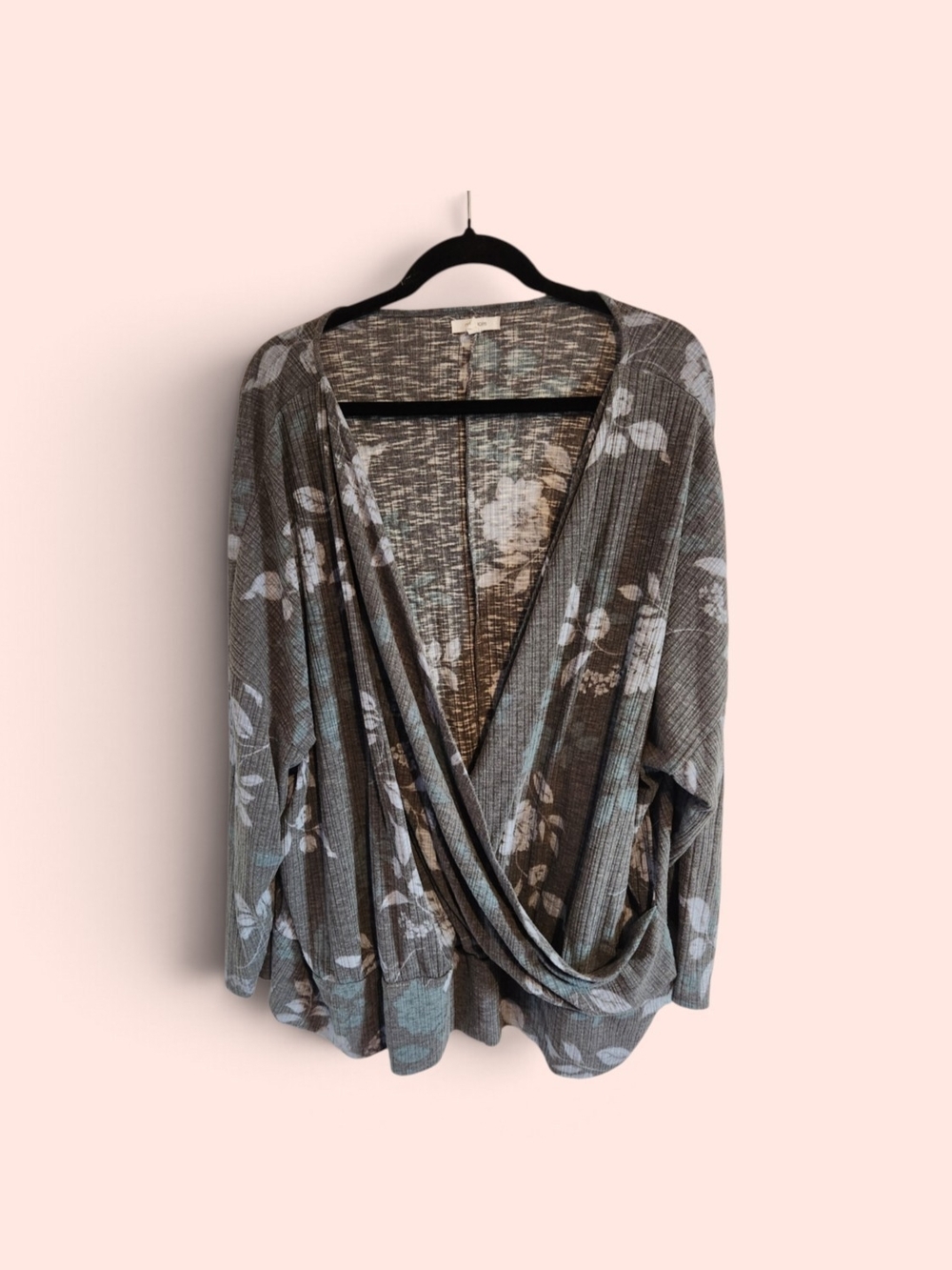 Maurices Gray Floral V-Neck Draped Sweater